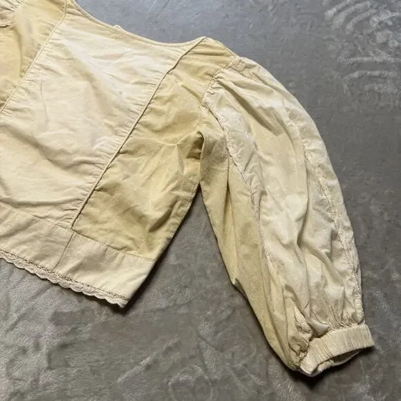 Anthropologie Let Me Be Cream Puff Sleeve Sweetheart Crop Top Buttons Sz M - Picture 12 of 12